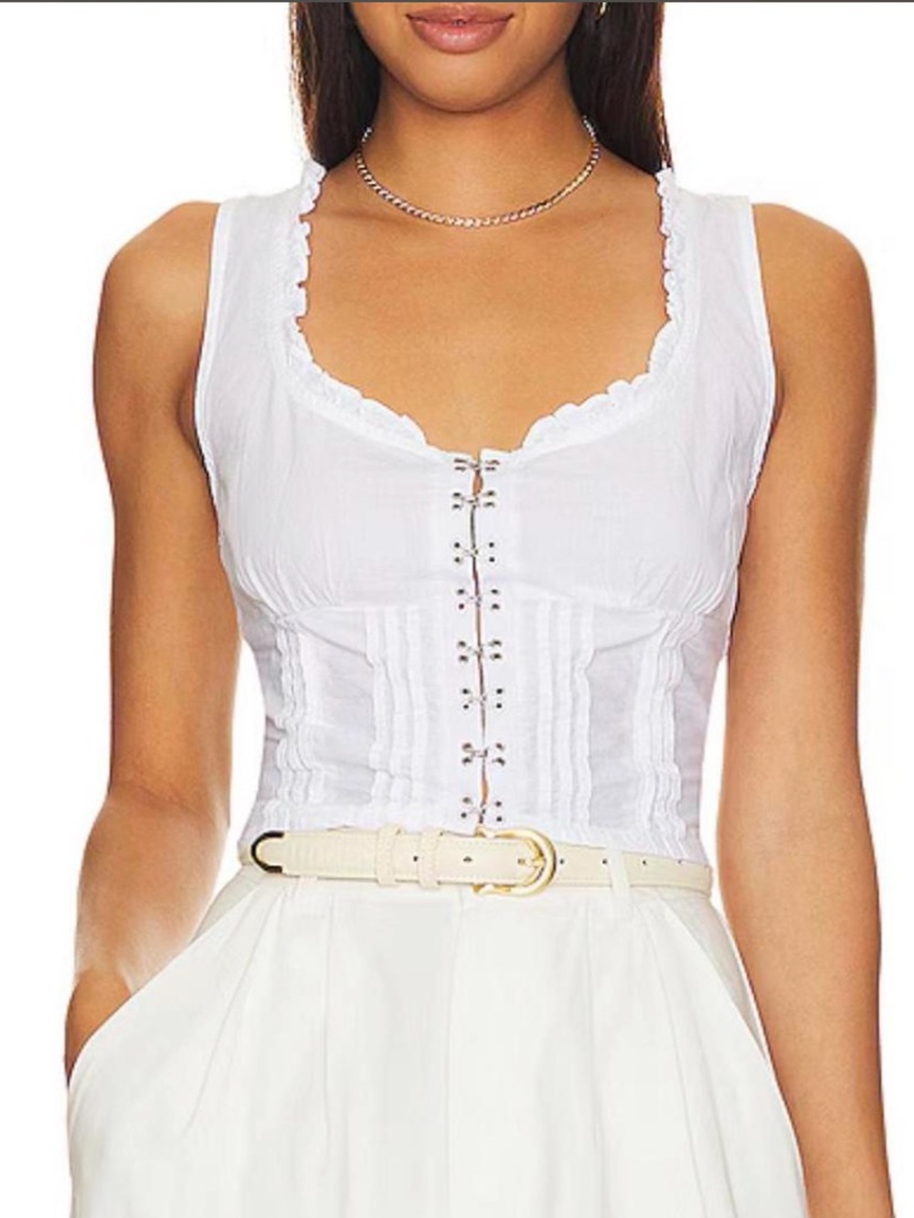 Free People Amelia Corset White Lace-Up Ribbed Tank Top